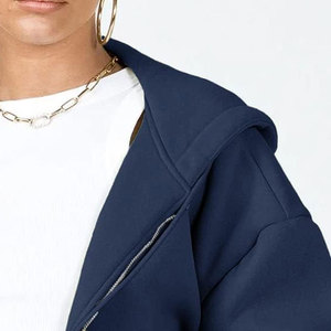 Sweat à capuche décontracté sur mesure avec fermeture éclair, 100 % coton épais, coupe décontractée, épaules tombantes, poignets côtelés extensibles, idéal pour l'automne - Product Image 3