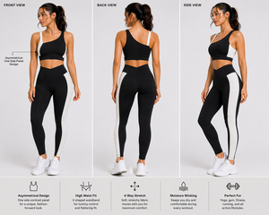 Ensemble de leggings et soutien-gorge de sport noir et blanc pour femmes, taille haute, longueur intégrale, vêtements de yoga et de gym, marque privée OEM ODM - Product Image 3