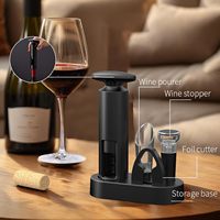 Coffret Cadeau Tire-Bouchon Manuel avec Bec Verseur, Bouchon à Vide et Coupe-Capsule, Tire-Bouchon Rotatif Manuel avec Base de Rangement