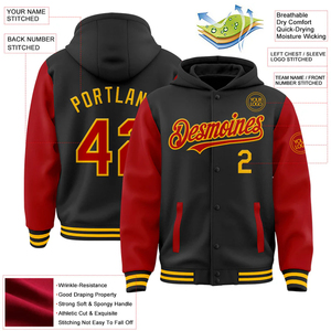 Custom Gold Black <b>Red</b> Winter Varsity Letterman Hoodie <b>Jacket</b> Men Women Oversized Streetwear Bomber OEM ODM Heavyweight Premium - Product Image 2