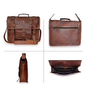 Men Genuine Leather Laptop Briefcase, Business Office Messenger Bag, Professional Shoulder Work Bag - Product Image 4