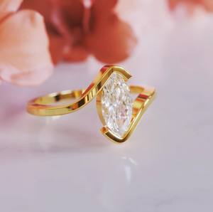 แหวนหมั้นเพชรโมอิสซาไนต์ทรงมาร์คีส์ ชุบทอง 18K เครื่องประดับเงินแท้สุดหรูสำหรับผู้หญิง - Product Image 2