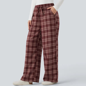 Pantalon décontracté à taille haute, coupe ample, à carreaux, en tissu Oxford, avec cordon de serrage, polyvalent, long, pour l'été - Product Image 2