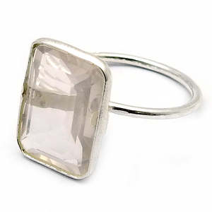 Hot Selling Classic Fine Jewelry 925 Sterling <b>Silver</b> <b>Ring</b> Faceted <b>Emerald</b> Shaped Rose Quartz Gemstone Wholesale Bohemian <b>Ring</b> - Product Image 1