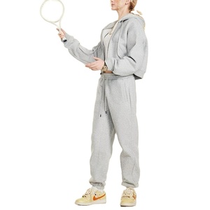 2026ชุดวอร์มผ้าคอตตอน100% มีฮู้ดผ้าฟลีซโอเวอร์ไซส์พร้อมเสื้อครอปท็อปฤดูใบไม้ร่วงฤดูหนาว - Product Image 5