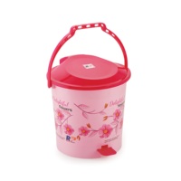 Poubelle à pédale rose avec couvercle, motif de fleurs ravissantes, poubelle cylindrique en plastique, utilisation intérieure et extérieure