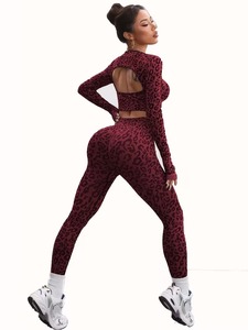 <b>Women</b> Two Piece Activewear Suit Animal Print Gym Bra <b>Top</b> <b>Compression</b> Tummy Control Butt Lifting Running Tights Tracksuit - Product Image 4