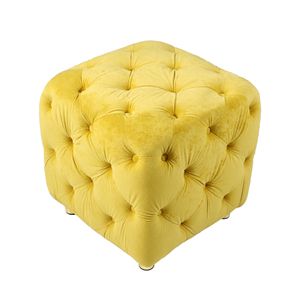Elegante Tavolino Giallo Moderno in Velluto, Pouf Imbottito, Morbido Poggiapiedi, Comoda Sedia per Trucco e Toeletta - Product Image 6