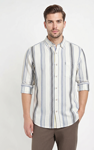 Camisa de Verano de Lino Sarga a Rayas Casual con Doble Botonadura y Cuello Abotonado Transpirable ODM - Product Image 3