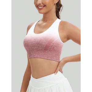 Sujetador deportivo sin costuras azul claro para mujer, con tirantes cruzados, soporte medio, para gimnasio y fitness, color liso, diseño hueco - Product Image 5