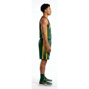 Ensemble de maillots de basket-ball Sonics pour hommes, vert et jaune, sublimé, col en V, sans manches, évacuant l'humidité, coupe athlétique - Product Image 4