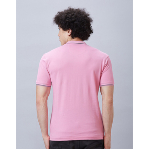 Polo à manches courtes rose pour homme, en coton piqué respirant, tricoté, couleur unie, coupe classique - Product Image 2