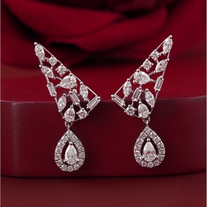 2.16 CT Multi-Cut Lab Grown Diamond Statement Drop Earrings in 14K <b>White</b> Gold - Product Image 1