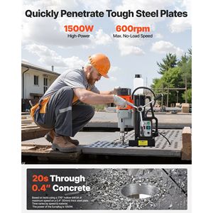 Trapano Magnetico da 1550 W con Diametro di Foratura di 2,4 Pollici, 2922 Lbf di Potenza, Cono Morse, Velocità Regolabile 0-600 RPM per Varie Applicazioni - Product Image 2