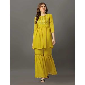 เสื้อทำงานปักลายผ้าจอร์เจียพร้อมชาราร่าสีเหลือง - Product Image 6