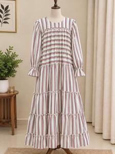 Floral Cotton Wrinkle-Free Floor-Length Maxi Dress Ruffle Tiered Casual <b>Kurti</b> <b>Women</b> Summer Ethnic Style-Georgette Chiffon Stuff - Product Image 6