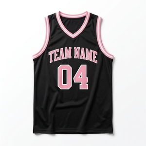 Conjunto de Uniforme de Baloncesto Personalizado de Alta Calidad para Mujer, Negro y Rosa, Manga Corta, Cuello en V, Estampado y Sublimado - Product Image 4