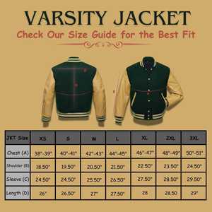 Men's Dark Green Varsity <b>Jacket</b> With Tan PU <b>Leather</b> Sleeves Regular Fit Button Closure Preppy Style Autumn Wear - Product Image 6
