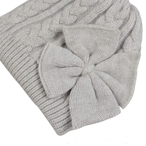 Lindo gorro tejido con lazo para niñas, gorro acrílico hecho a mano de Color sólido cálido para invierno, 54-56CM - Product Image 4