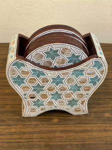 Ensemble de sous-verres en mosaïque faits à la main avec support décoratif, sous-verres géométriques incrustés pour la décoration de table à la maison - Product Image 1