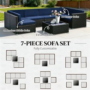Set di Mobili da Giardino in 7 Pezzi Blu Scuro, Divano Componibile per Esterni - Product Image 3