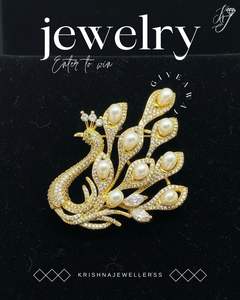 เข็มกลัดมุกน้ำจืดดีไซน์นกยูงหรูหราสำหรับผู้ชายและผู้หญิง ชุบทอง - Product Image 4