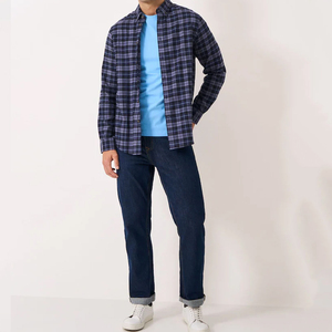 Chemises en flanelle à carreaux bleu marine et violet classiques pour hommes, confortables, nouvelle collection, manches longues, en coton, boutonnées, prix de gros. - Product Image 1
