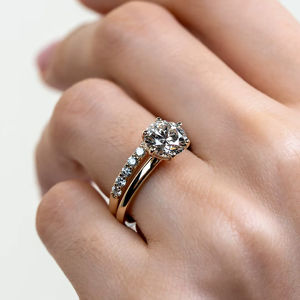 Bague de fiançailles en diamant de laboratoire de luxe VVS Diam 1,00 ct, taille ronde, avec alliance de mariage en or 18K/14K/10K, cadeau de bijoux fins - Product Image 2