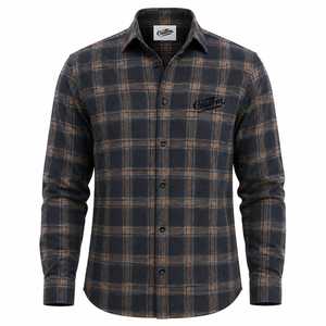 Custom Men's Long Sleeve Plaid Shirt 100% Cotton <b>Button</b> Down Casual Regular Fit Autumn Woven Flannel Front Logo - Product Image 1