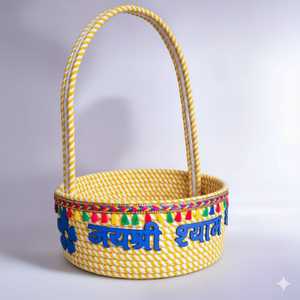 Panier tissé en coton blanc et violet écologique traditionnel avec décoration Joyeux Raksha Bandhan - Product Image 6
