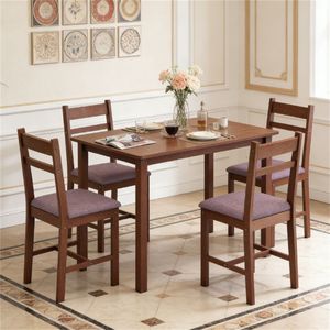 Set da pranzo in stile rustico marrone chiaro da 5 pezzi, tavolo da cucina con sedie - Product Image 1