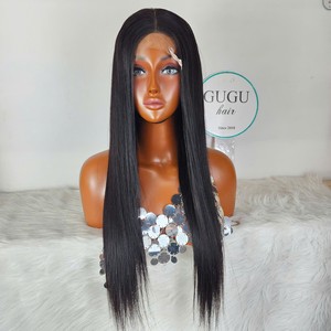 Cheveux humains vierges vietnamiens lisses sans colle pour perruque Lace Front pour femmes, avec bonnet transparent petit format et cheveux pré-épilés - Product Image 1