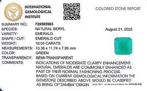 มรกตสีเขียวทรงแปดเหลี่ยม 10.05 กะรัต จากแซมเบีย พลอยหลวม รัตติชาร์ต 11.25 - Product Image 6