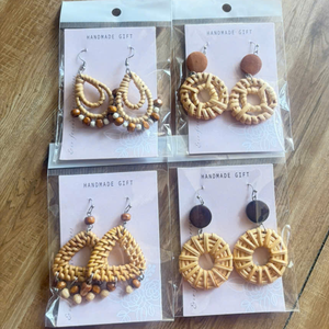 Vietnam Handmade Rattan <b>Earrings</b> Natural Bamboo Jewelry Eco Friendly Boho Style Lightweight Summer Fashion Accessories - Product Image 2