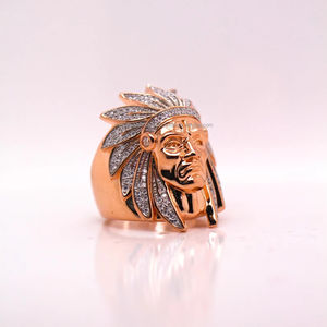 Anillo de Plata de Ley 925 Chapado en Oro Rosa con Diseño de Jefe Indígena, Estilo Hip Hop, con Circonitas y Moissanita, para Él o Ella, Unisex, con Forma de Rostro, para Regalo - Product Image 3