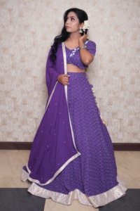 Traditional Indian Purple Lehenga Choli Floor-Length Ethnic Wear for <b>Wedding</b> Regular Fit with Solid Dupatta - Product Image 5