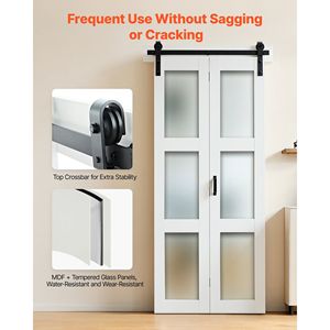 Porta Scorrevole Pieghevole in Vetro Temperato MDF Salvaspazio 36'' X 84'' con Kit Hardware per Armadio Incluso - Product Image 2