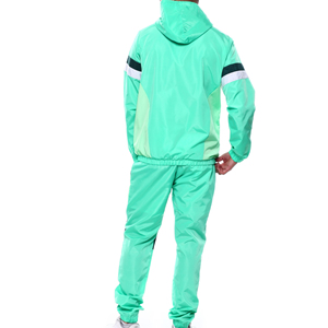 Chándal Deportivo para Hombre, Color Verde Menta, con Bloques de Color, Capucha, Manga Larga, Cortavientos, Ligero, de Poliéster, para Primavera, Estilo Casual - Product Image 2