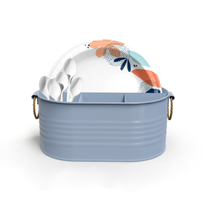 Oval Metal Storage Organizer with Rope Handles Industrial Style Durable Utility <b>Bin</b> for Living Room Sundries Galvanized <b>Caddy</b> - Product Image 2
