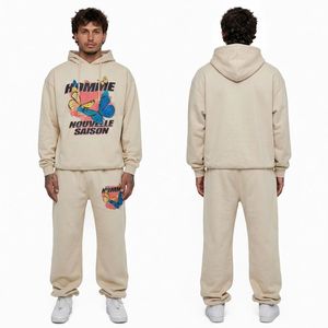 Conjunto de Sudadera con Capucha y Pantalones Deportivos de Felpa 100% Algodón, Estampado, Corte Holgado, Estilo Casual Urbano para Invierno - Product Image 5