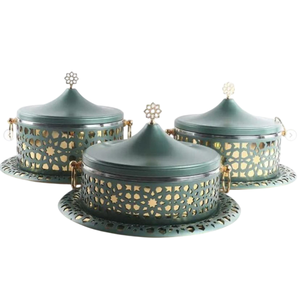 Round Casserole With Wooden Lid Stainless Steel Interior <b>Ceramic</b> Exterior Oriental Design Durable Hand Wash Only - Product Image 3