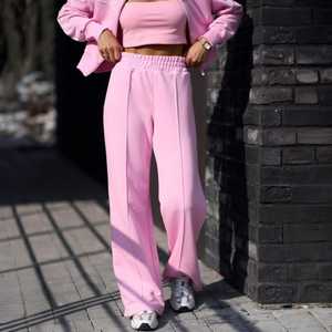 Womens <b>Two</b> <b>piece</b> <b>Lounge</b> <b>set</b>:Zip Hoodie & Palazo Pants Cotton Blend Custom OEM/ODM - Product Image 4