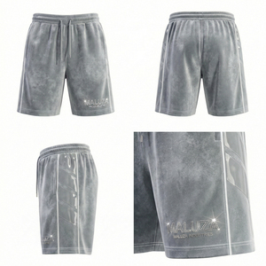 Shorts de sport unisexe en velours avec logo cristal, style streetwear décontracté, été, USA Europe, Maluza, taille élastique unie, coupe régulière, Elite - Product Image 6