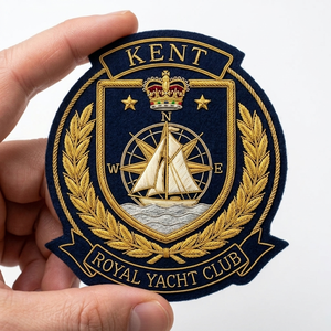 Private Label Hand Embroidered Bullion Badge Custom Yacht Club Crest Gold Wire Nautical Blazer Patch Sailing Emblem Bulk - Product Image 4
