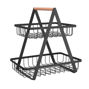 2 Tier Round Wire Storage Basket Stand Black Metal <b>Kitchen</b> Organizer Minimalist Design Durable Wire <b>Rack</b> for Tableware Display - Product Image 3