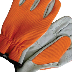 Leather Work Gloves Orange Palm Anti-Slip Elastic Wristband Abrasion Resistant General Purpose Safety Gloves - Product Image 5