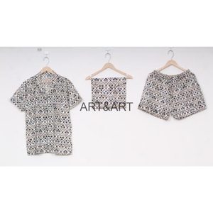 Ensemble de pyjama en coton imprimé bloc floral pour femmes vêtements de nuit élégants pour la saison printanière chemise courte et pantalon pour l'été - Product Image 1