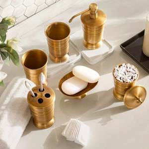 Export Quality Brass Bathroom Set Handmade Hotel Washroom Vanity Soap Dish Tumbler <b>Holder</b> Traditional Design - Product Image 1