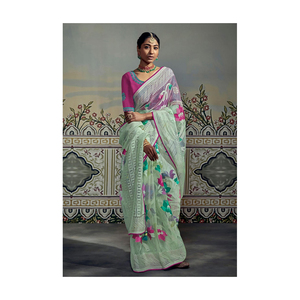 Latest Collection Indian Silk Saree with Stylish Soft Organza <b>Brasso</b> Blouse Beautiful Embroidery Work for Special Occasions - Product Image 1