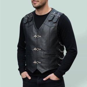 Chaleco de cuero sintético para hombre, chaleco gótico negro estilo motero, chaleco con hebilla Steampunk, más vendido - Product Image 1